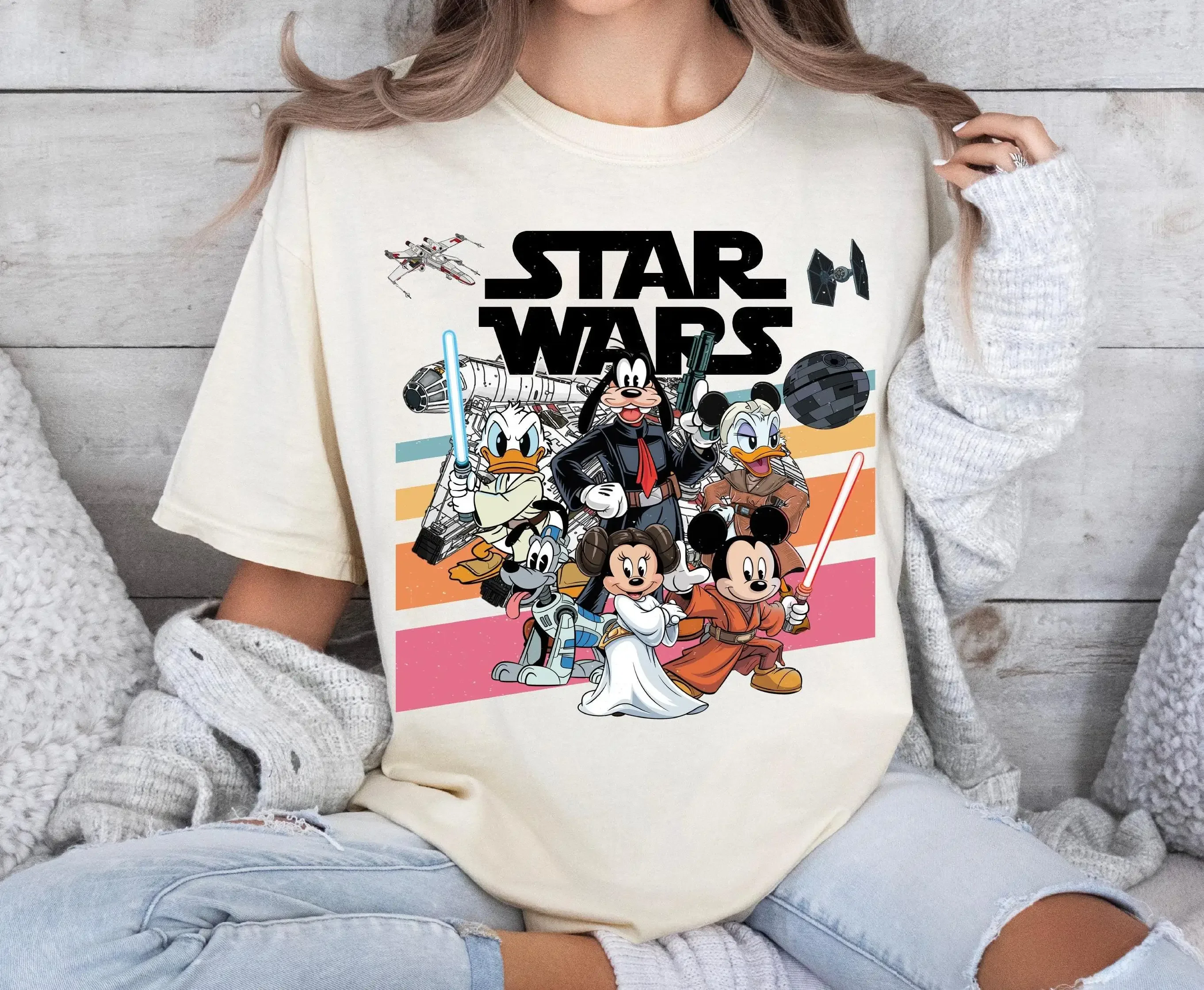 

2026 Summer Retro Disney Mickey and Friends Star War Shirt May The 4Th Be with You Shirt Disney 100% Pure Cotton Printed T-Shirt