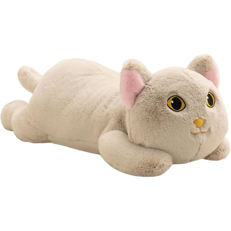 

26.4 inch 5 lbs Large Weighted Plush Animal for Adults Boys Girls Soft Kawaii Light Gray Cat Stuffed Toy Pillow Cute Plushie Gi