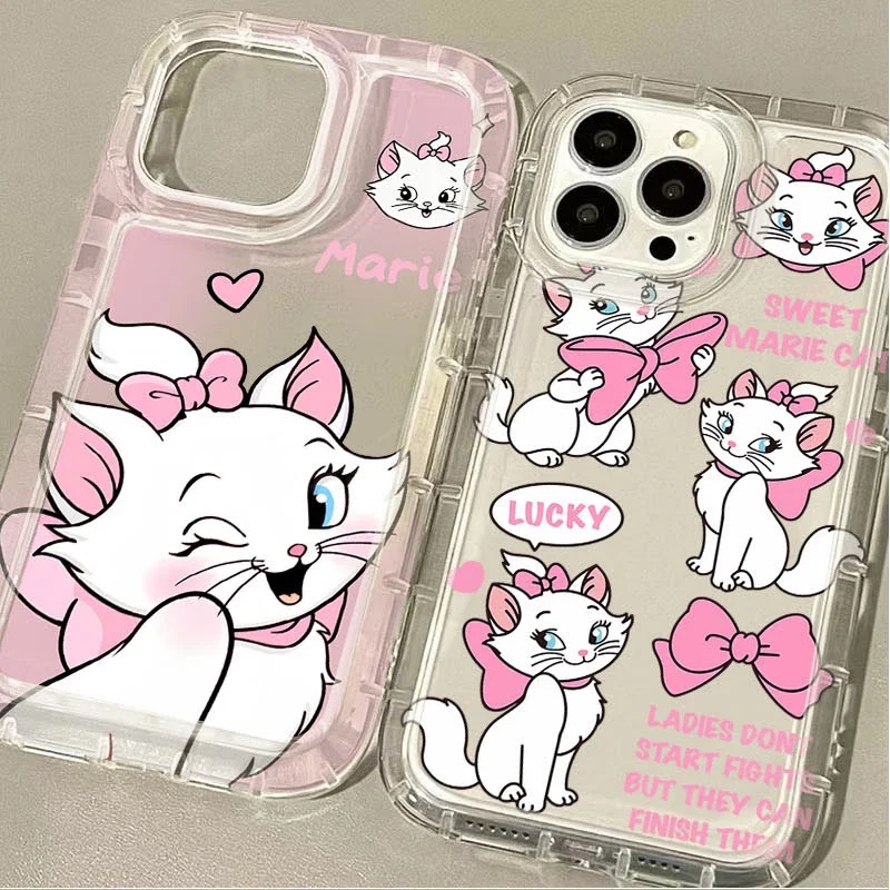Adorável disney marie gato caso de telefone para iphone 16 15 14 13 12 11 pro max x xr 8 7 plus se 2020 à prova de choque capa de silicone transparente