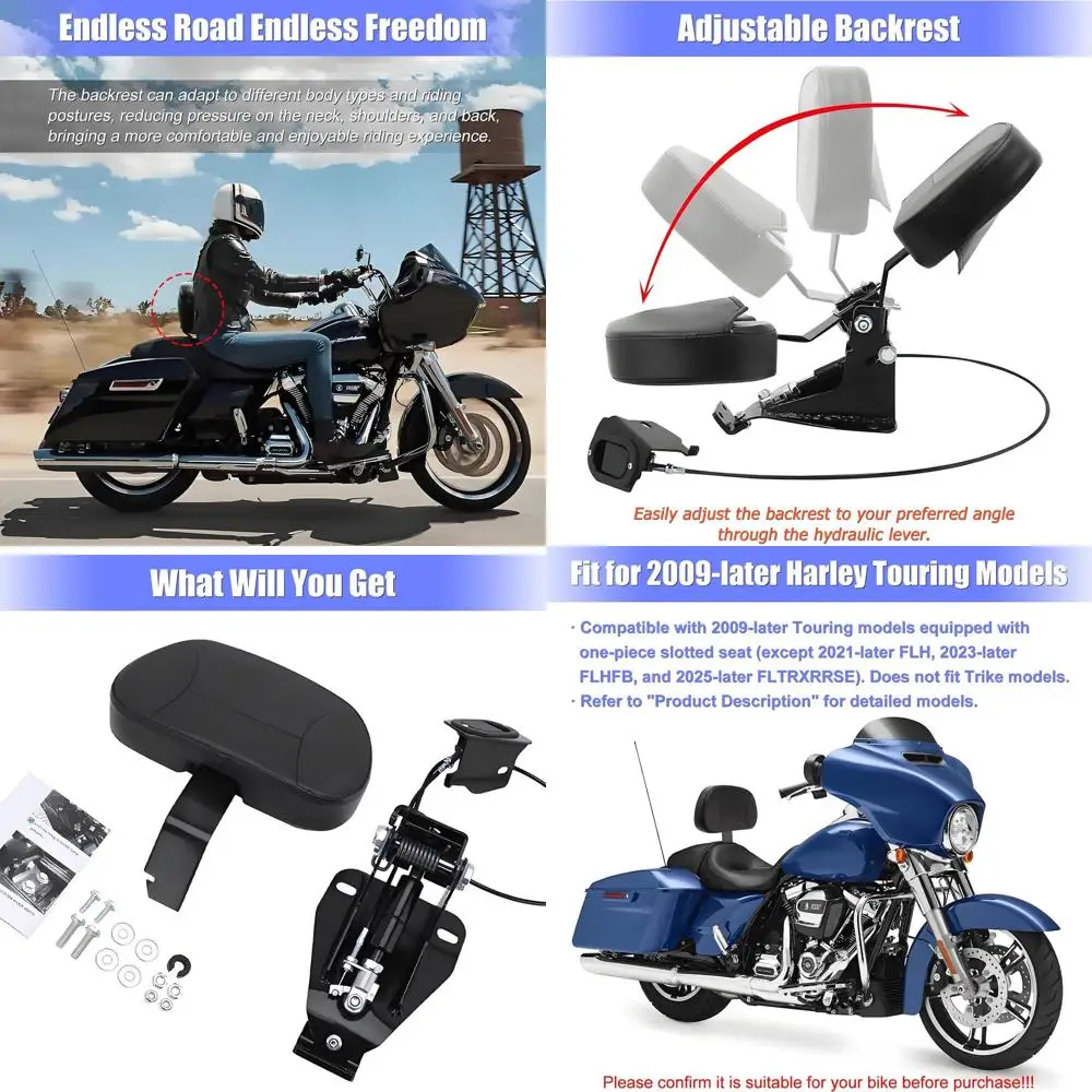 

Adjustable Rider Backrest for Touring 2009-UP, Front Driver Back Rest Foldable Pad Seat Kit for Harley Davidson CVO Street/Road/