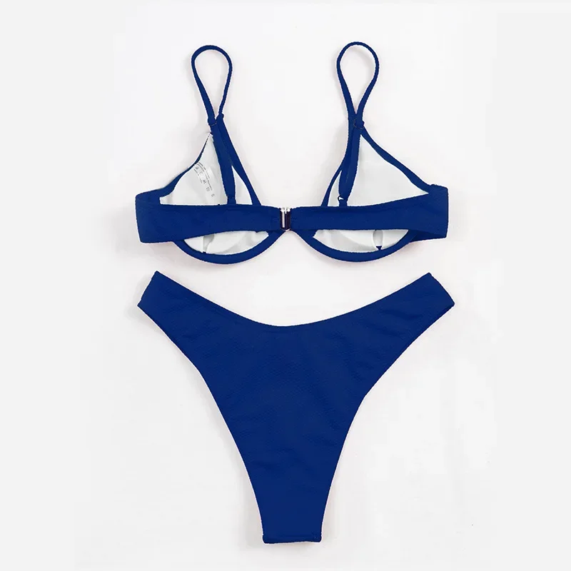 Sexy Underwire Bikini 2024 Women Solid Red Push Up Bra Thong Swimsuit V Neck Bathing Suit Mini Micro Thong Swimwear