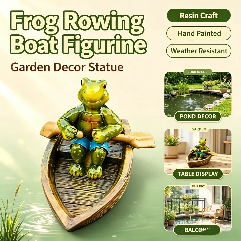 Turtle Paddling Wooden Boat Pond Floating Decoration Garden Ornament Outdoor Aquatic Landscape Accents Realistic Shell Detail