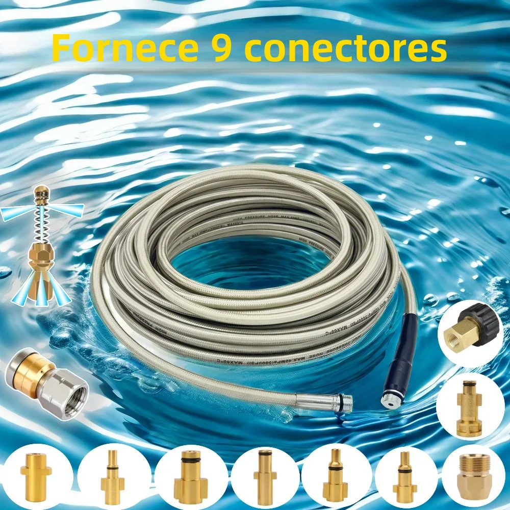 Mangueira de Limpeza de Esgoto, Kit de Jato de Água para Esgoto, Mangueira para Lavadora de Alta Pressão, Bico para Máquina de Limpeza de Alta Pressão, Para Karcher.