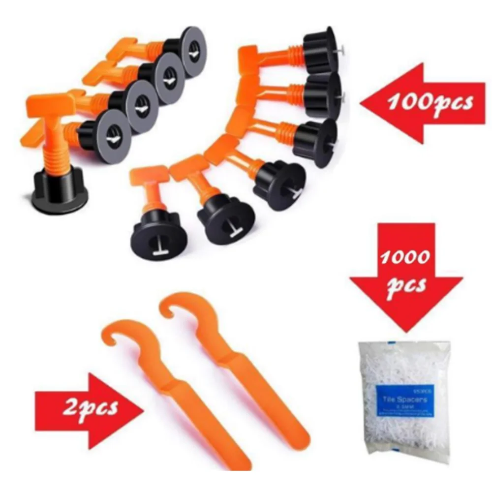 Tile Leveling System Kit with 100pcs Tile Leveler&2 Special Wrenches &1000pcs 2mm Tile Spacers for Walls and Floors Installation