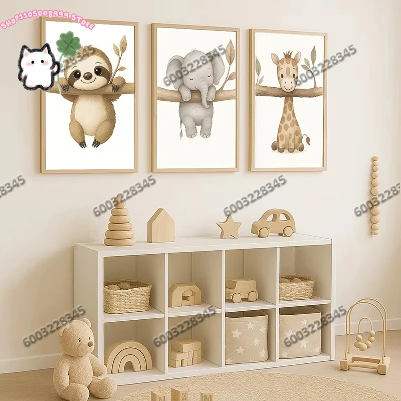 3-teiliges rahmenloses Wandkunst-Poster mit niedlichen Tiermotiven, Elefanten- und Giraffen-Drucke für Zimmer, Schlafzimmer oder Wohnzimmer, Dekorationsgeschenk-Poster