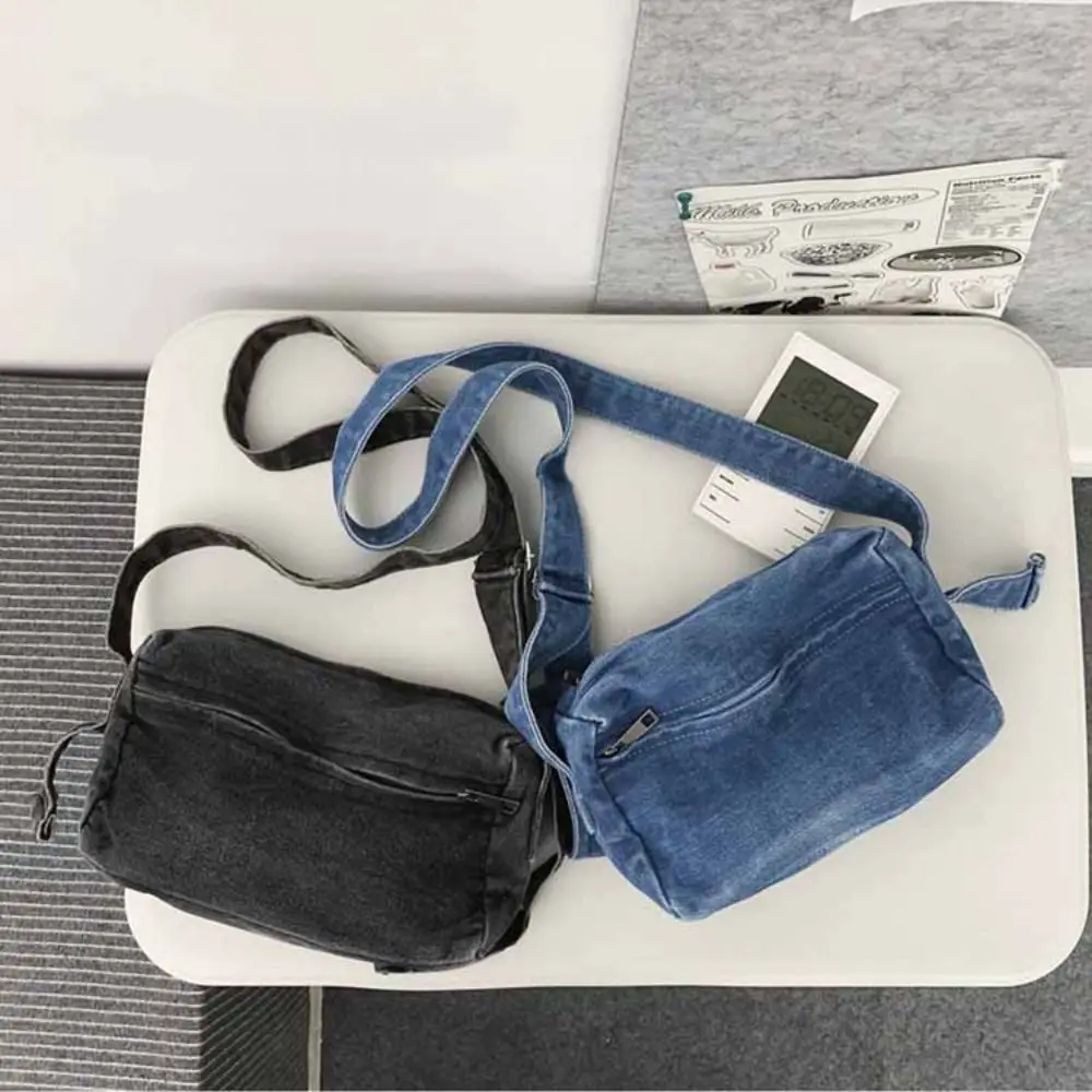 Casual Y2K Denim Canvas Bag Street Style Shopping Bag Vintage Handbag Solid Color Large Capacity Solid Crossbody Bag Girl
