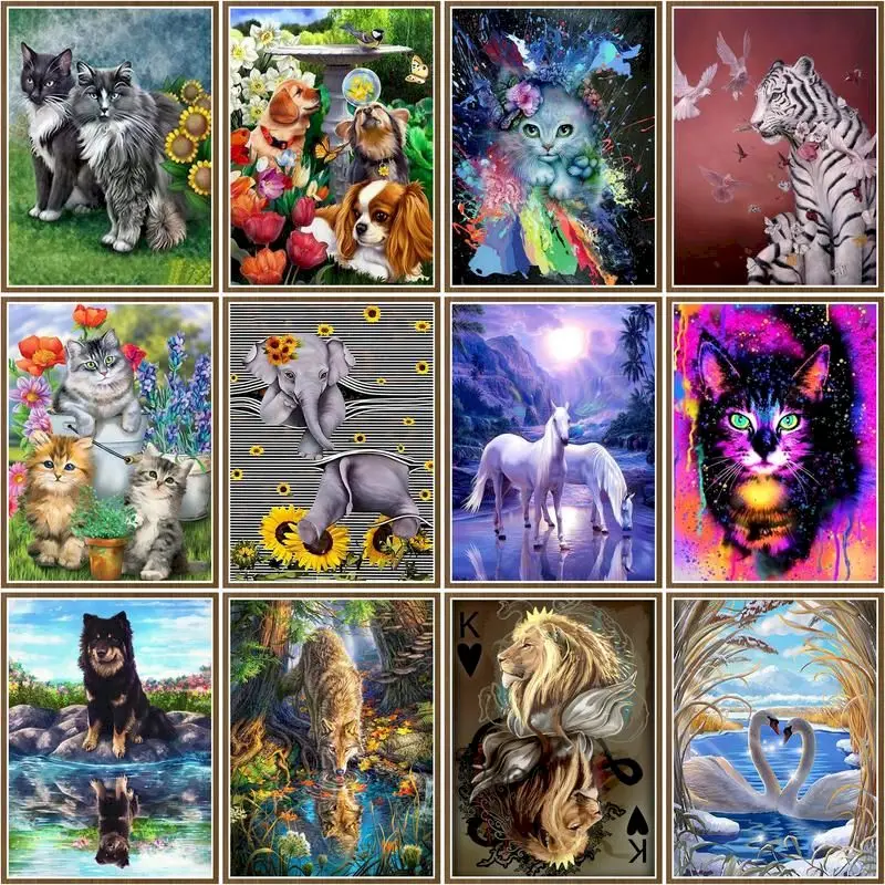 

CHENISTORY Full Diamond Embroidery Cat 5D Diamond Painting Animals Lion Mosaic Cross Stitch Kits Arts And Crafts Bedroom Decorat