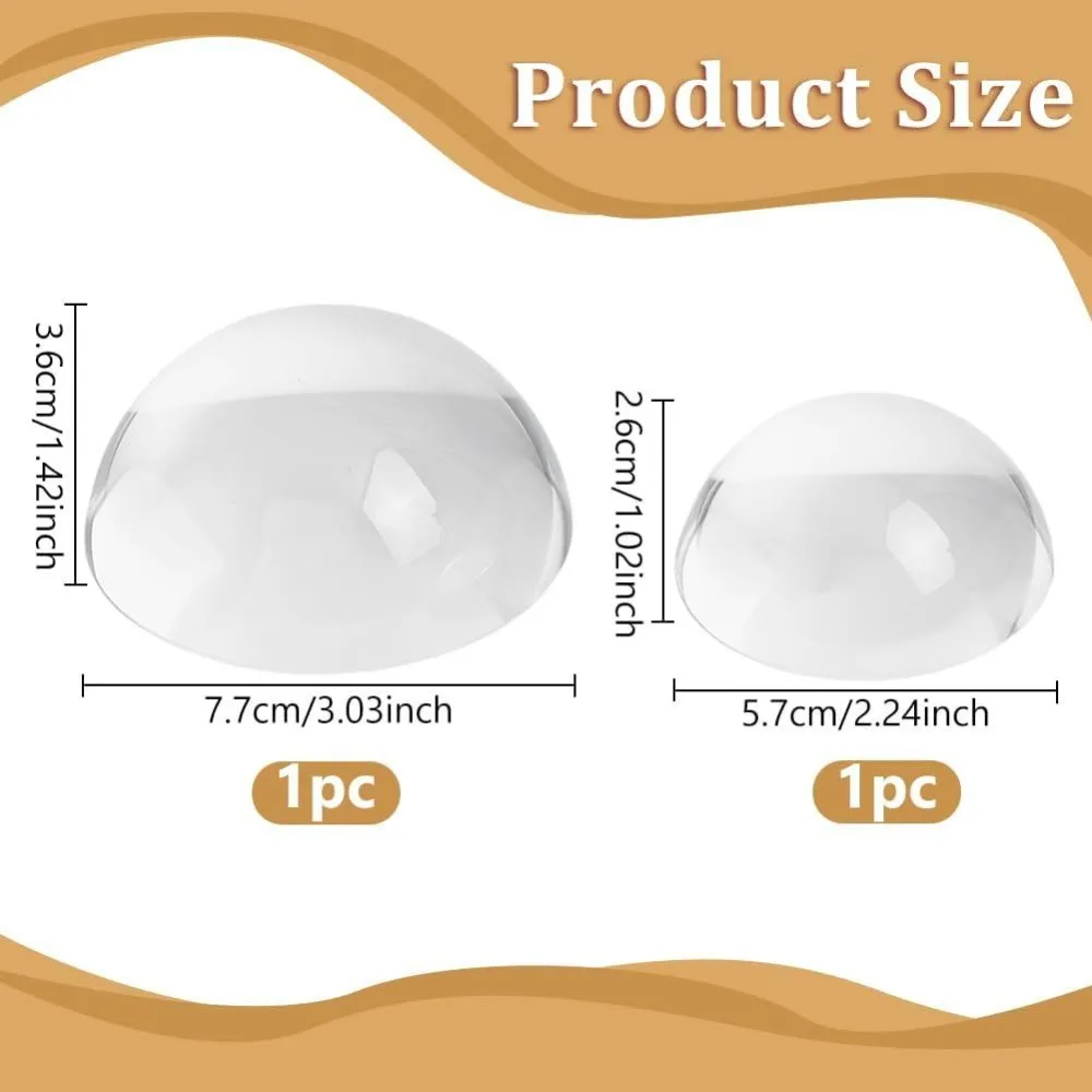 2 Pcs 2 Styles Dome Magnifier Paperweight Glass Magnifying Half Ball Lens for Home Dispalay Decorations Reading 57x26mm/77x36mm