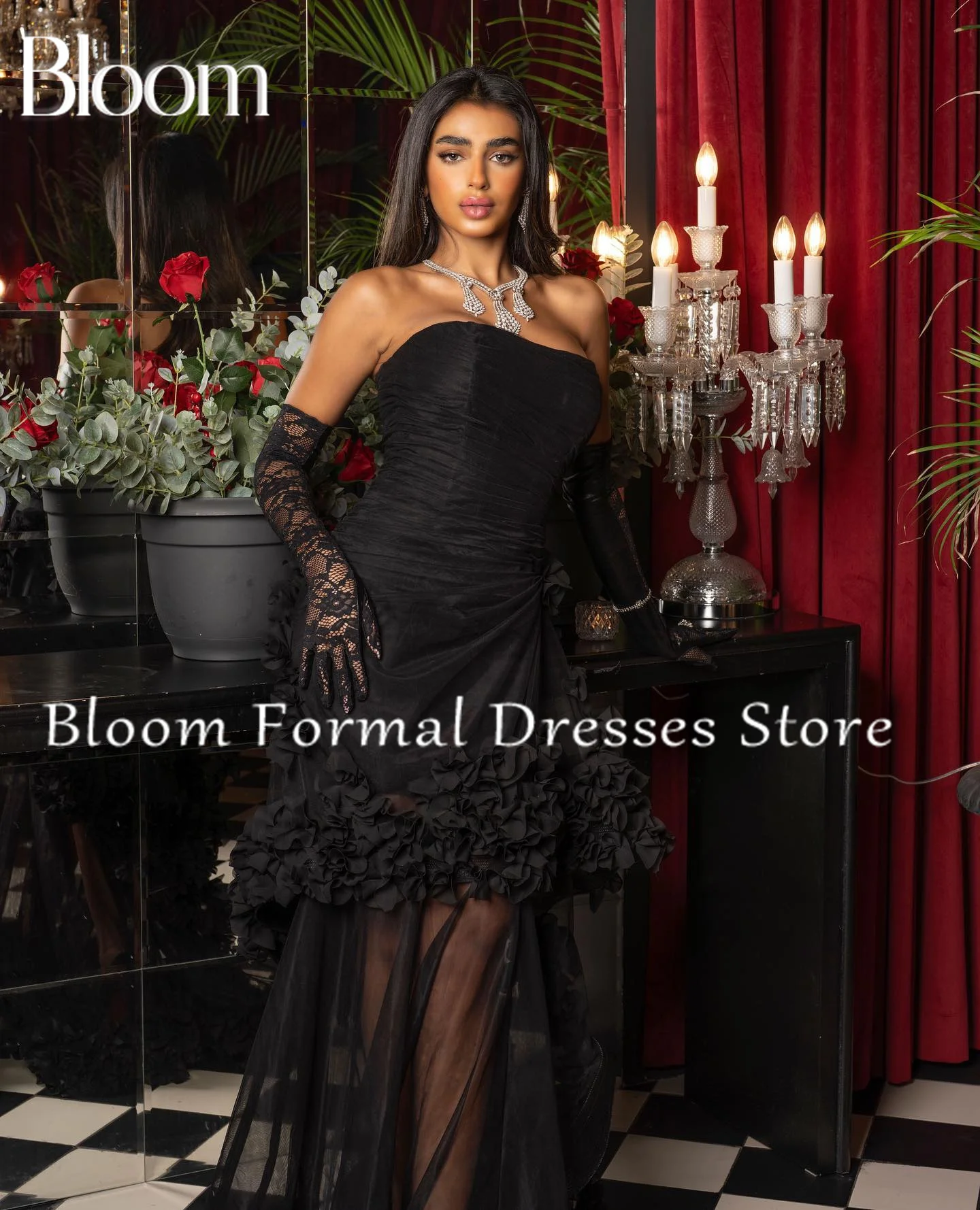 Floración de manga desmontable para mujer, cuello Barco, cremallera trasera, flores 3D, encaje hasta el suelo, Color sólido, vestidos de noche elegantes para fiesta