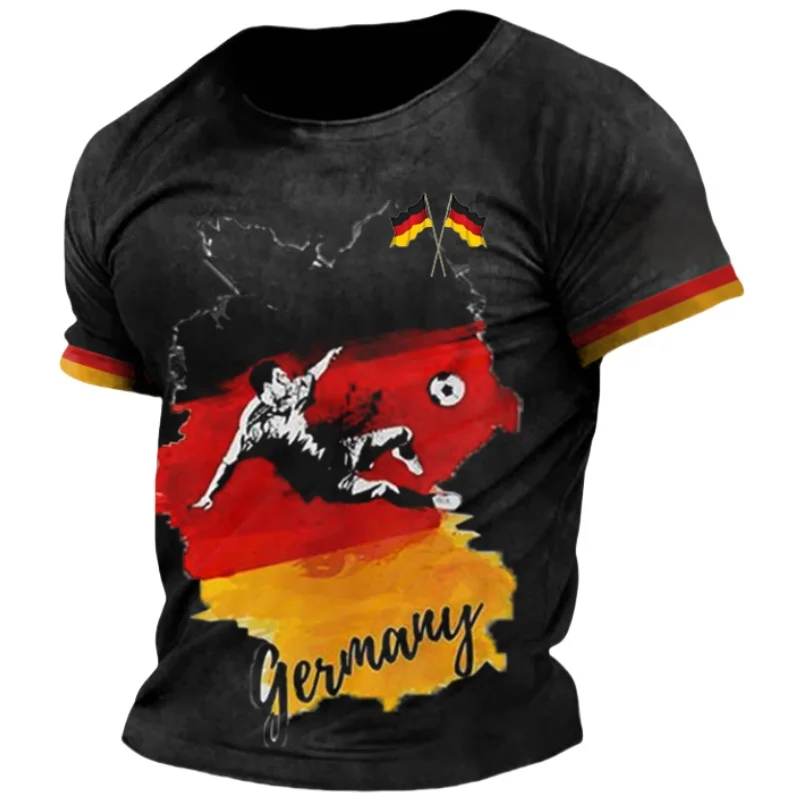 Herren-T-Shirt mit Deutschland-Nationalflaggen-Print, Outdoor-Fußball-Sporttrikot, Sommerliches Freizeit-O-Neck-Kurzarmshirt, Modisches Lockeres Oberteil