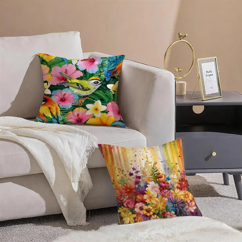 Lush Dazzling Art C-Colorful Floral Cushion Cover Sofa Home Living Room Car Decor Washable Decorative Square Pillowcase