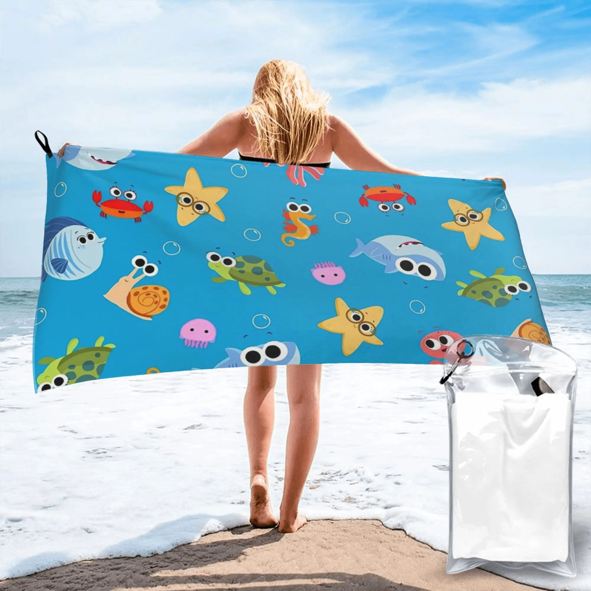 Finny The Shark Beach Towel Soft Microfiber Quick Dry Absorbent Quick Towels For Swimming