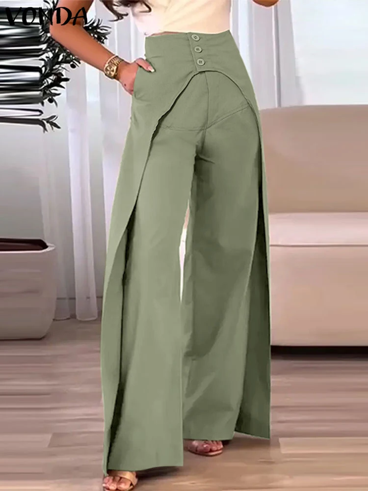 حجم كبير 5XL فوندا المرأة واسعة الساق السراويل الطويلة عادية بلون الطبقات تصميم OL بنطلون سستة أنيقة مكتب سيدة قيعان