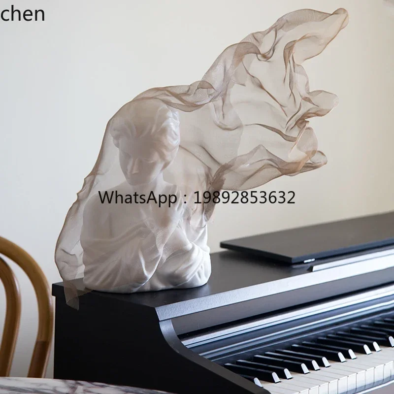 

7ZSPlingering light luxury veil girl sculpture ornament high-end niche cream wind artwork living room entrance decoration