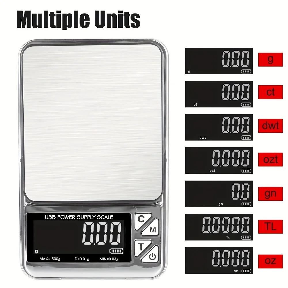 High Precision Electronic Scale 500g/100g Digital LCD Count USB Charging Stainless Pocket Kitchen Scales