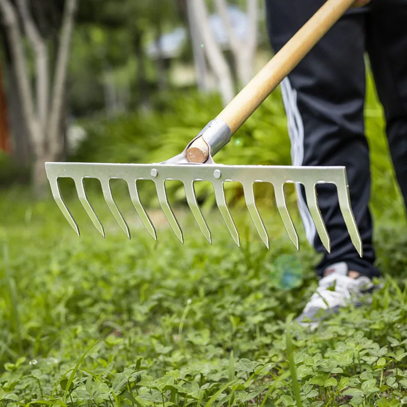 Agricultural Tool: 9-Tine Rake for Tilling, Loosening Soil, Leveling Ground, and Weeding in the Garden; Multi-Purpose