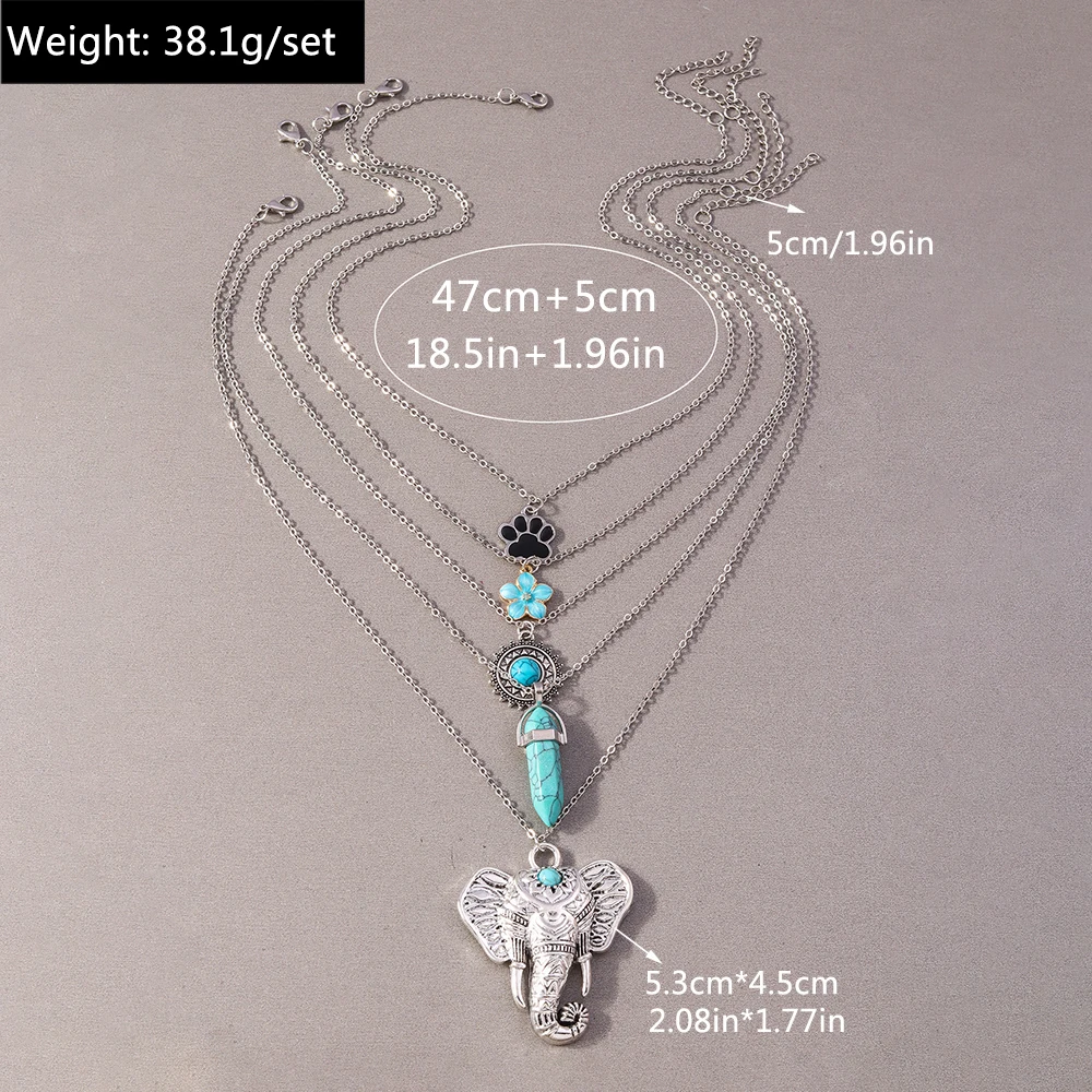 Aihua 5 teile/satz Gothic Blau Türkis Stein Elefant Anhänger Halsketten für Frauen Grunge Hip Hop Halskette Schmuck Geschenke – Detail 6