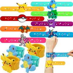 PVC Pokemon Slap Bracelet Kids Pikachu Birthday Decoration Anime Wristband Child Slap Band Puzzle Toy Boys Girls Birthday Party