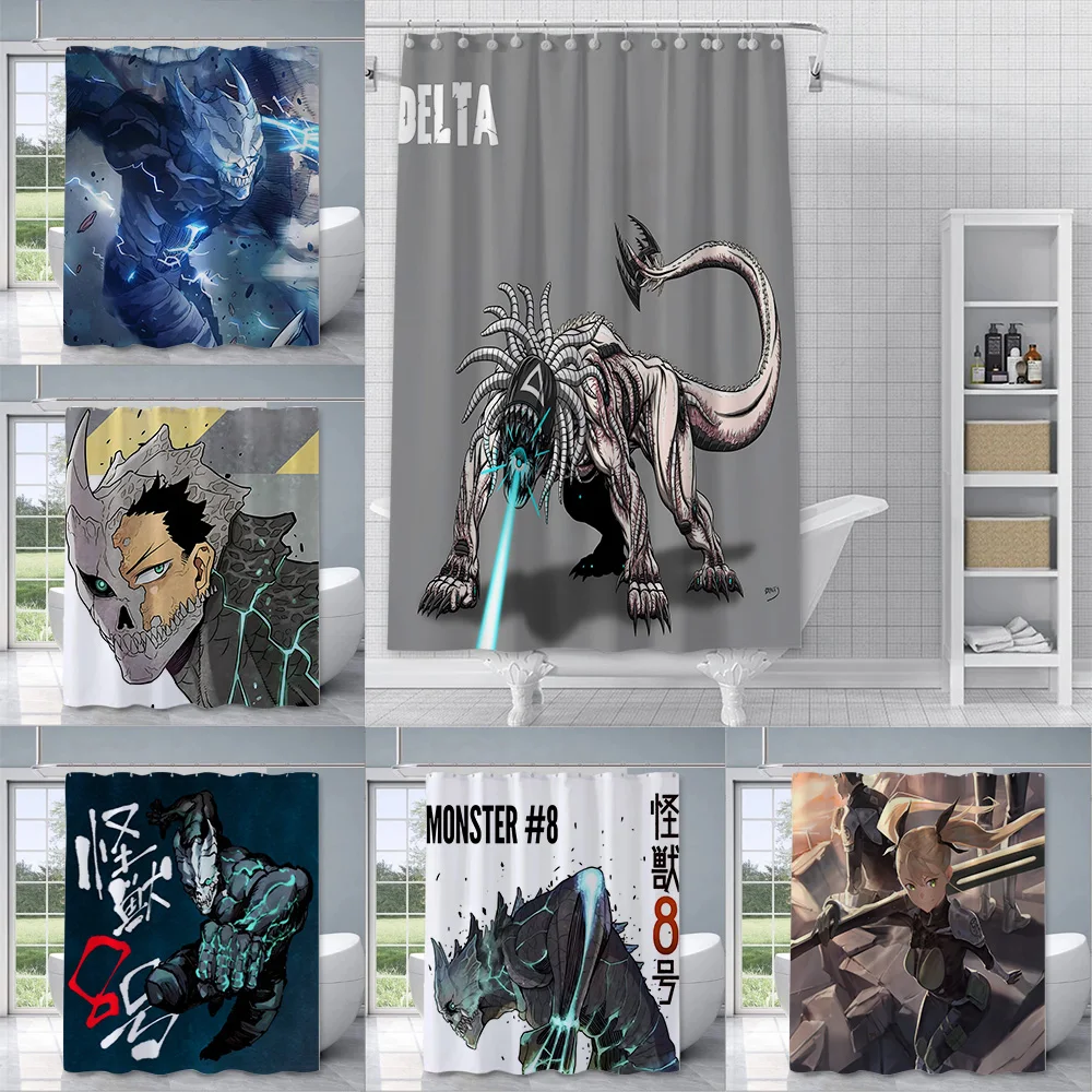 

Japan Comics Kaiju No.8 Shower Curtain Waterproof Polyester Fabric Paint Bath Curtains Home Bathroom Decor Curtain Hook