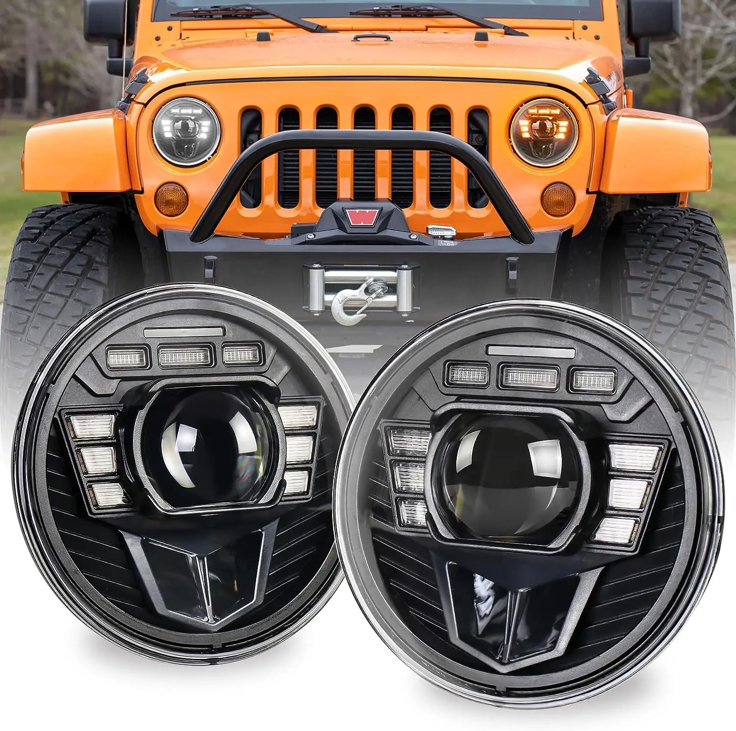 

LED Headlight With White High Beam Low Beam DRL Yellow Turn Single For Jeep Wrangler 2007 2008 2009 2010 2011 2012 2013-2017