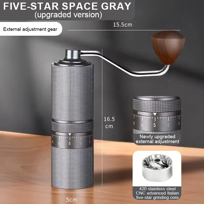 Al-Alloy Body 420 Stainless Steel Burr Homeuse Espresso Mini Small Hand Mill Portable Manual Coffee Grinder with wood handle