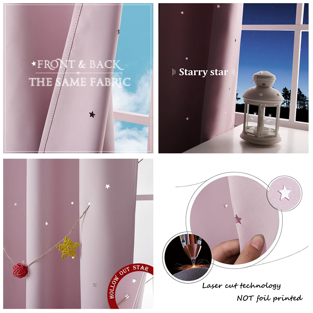 RYB HOME 1 Panel Star Blackout Curtains in the Living Room Hooks Up Drape For Decoration Pink Curtains for Bedroom Girl Curtains