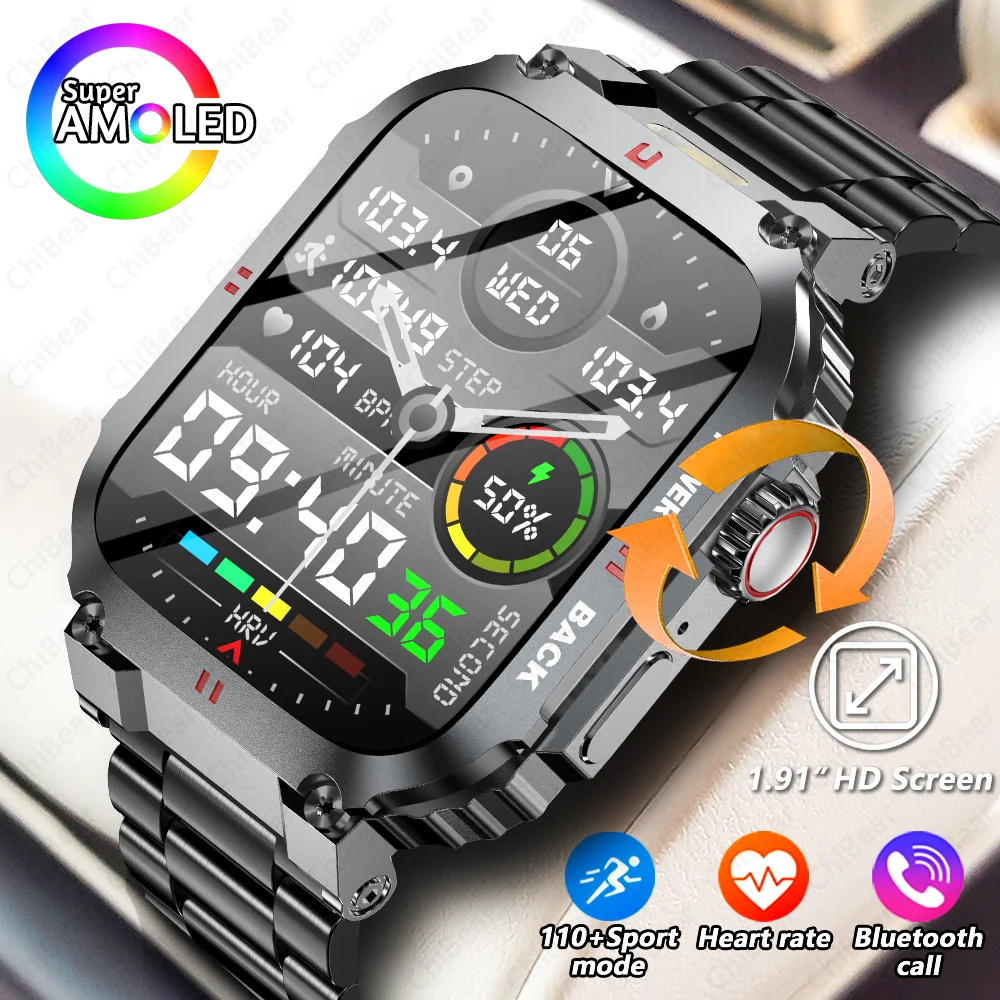 

2025 Outdoor Men's Smart Watch 1.96'' HD Bluetooth Call Heart Rate Blood Oxygen 110+ Sport Mode Fitness Smartwatch For Huawei
