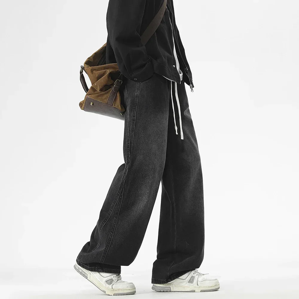 الكورية الشارع الرجال الجينز المألوف فضفاض مستقيم واسعة الساق السراويل للمراهقين أبيض رمادي الدنيم في الهواء الطلق الهيب هوب سراويل تقليدية