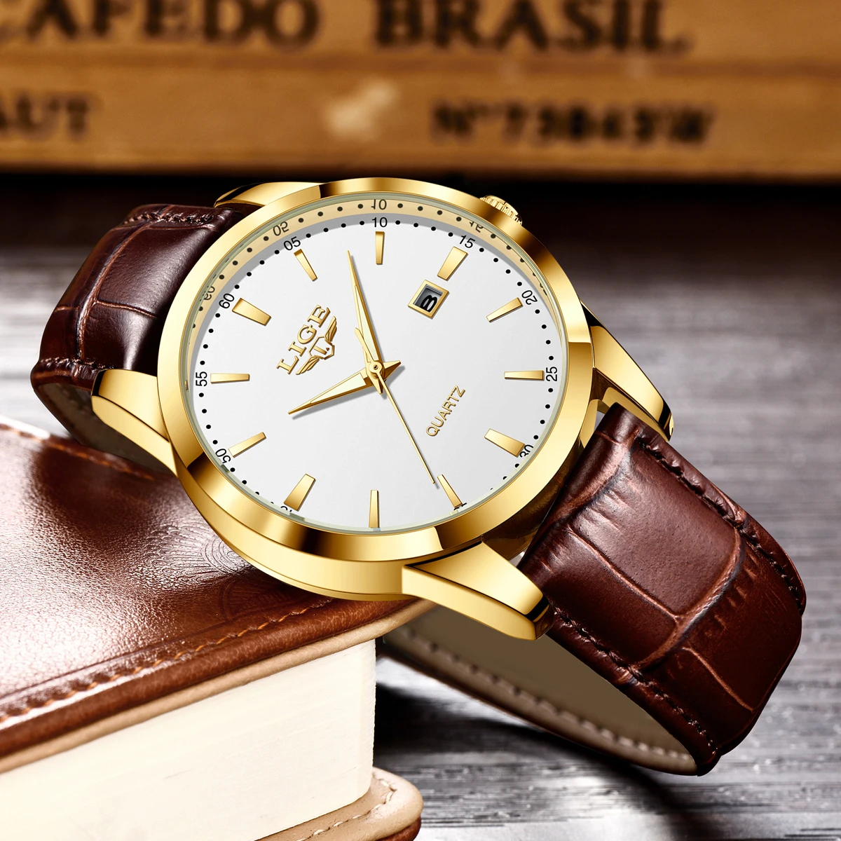 LIGE New Luxury Watch for Men Military Leather Man Wristwatch Quartz Clock Waterproof Luminous Date Week Men's Watches Reloj+box