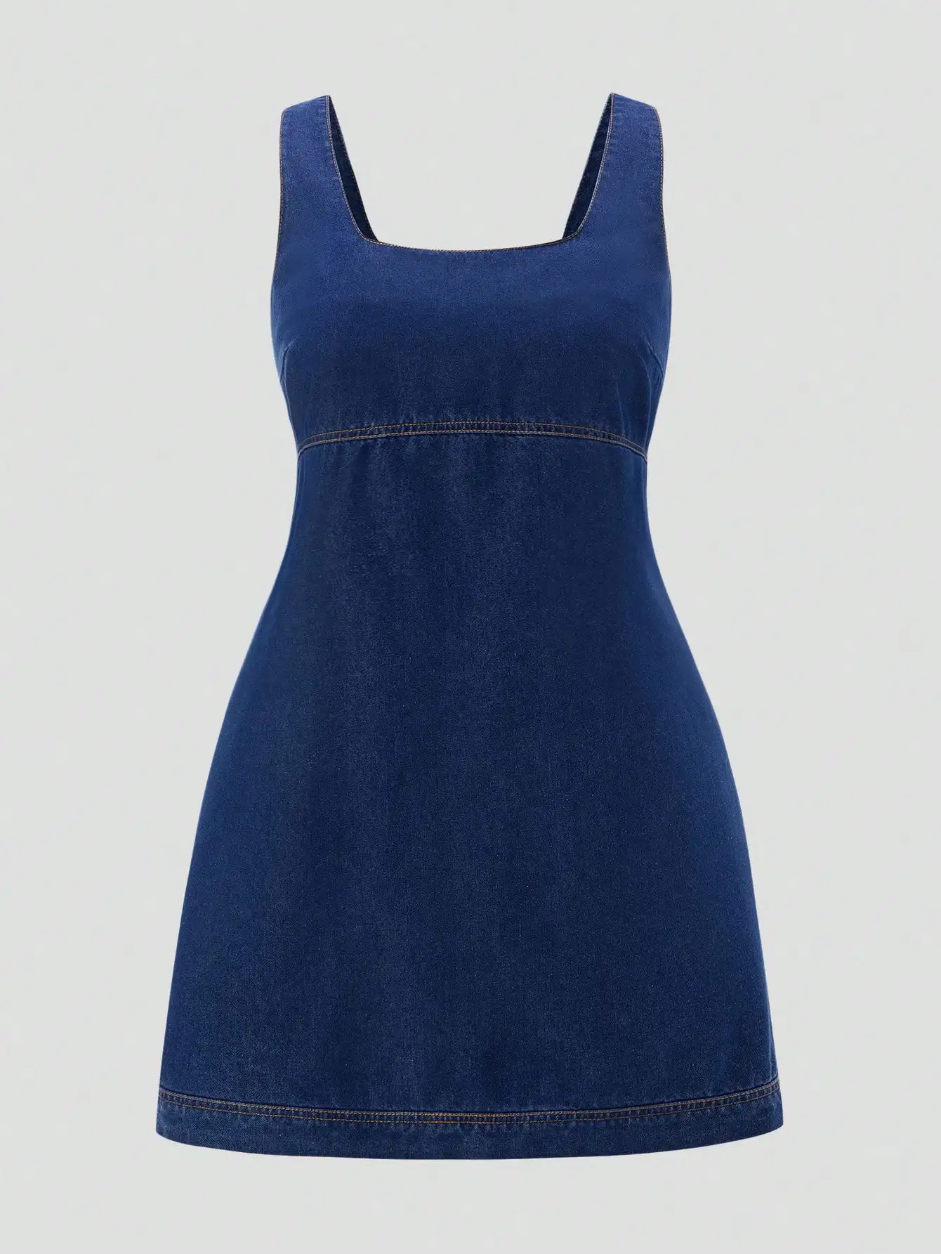 

Women Sleeveless Square Neck Denim Mini Dress Casual Summer A-Line Dress