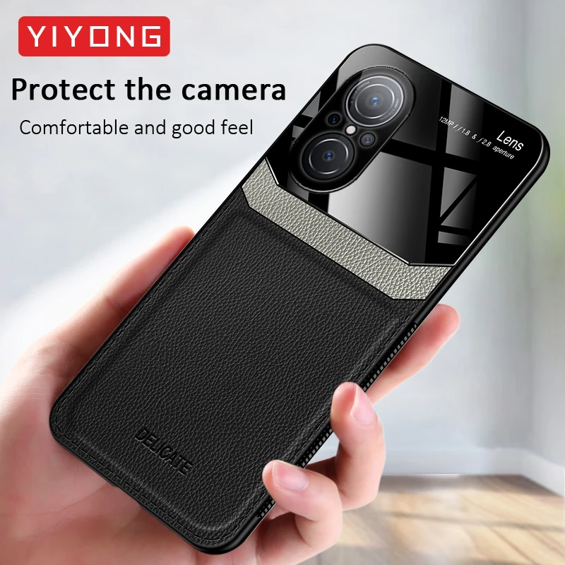 Nova9 SE Case YIYONG Soft Frame Leather Texture PC Cover For Huawei Nova 9 SE 8 8i Y60 Y70 Y90 Nova8 Nova8i Nova9SE Phone Cases