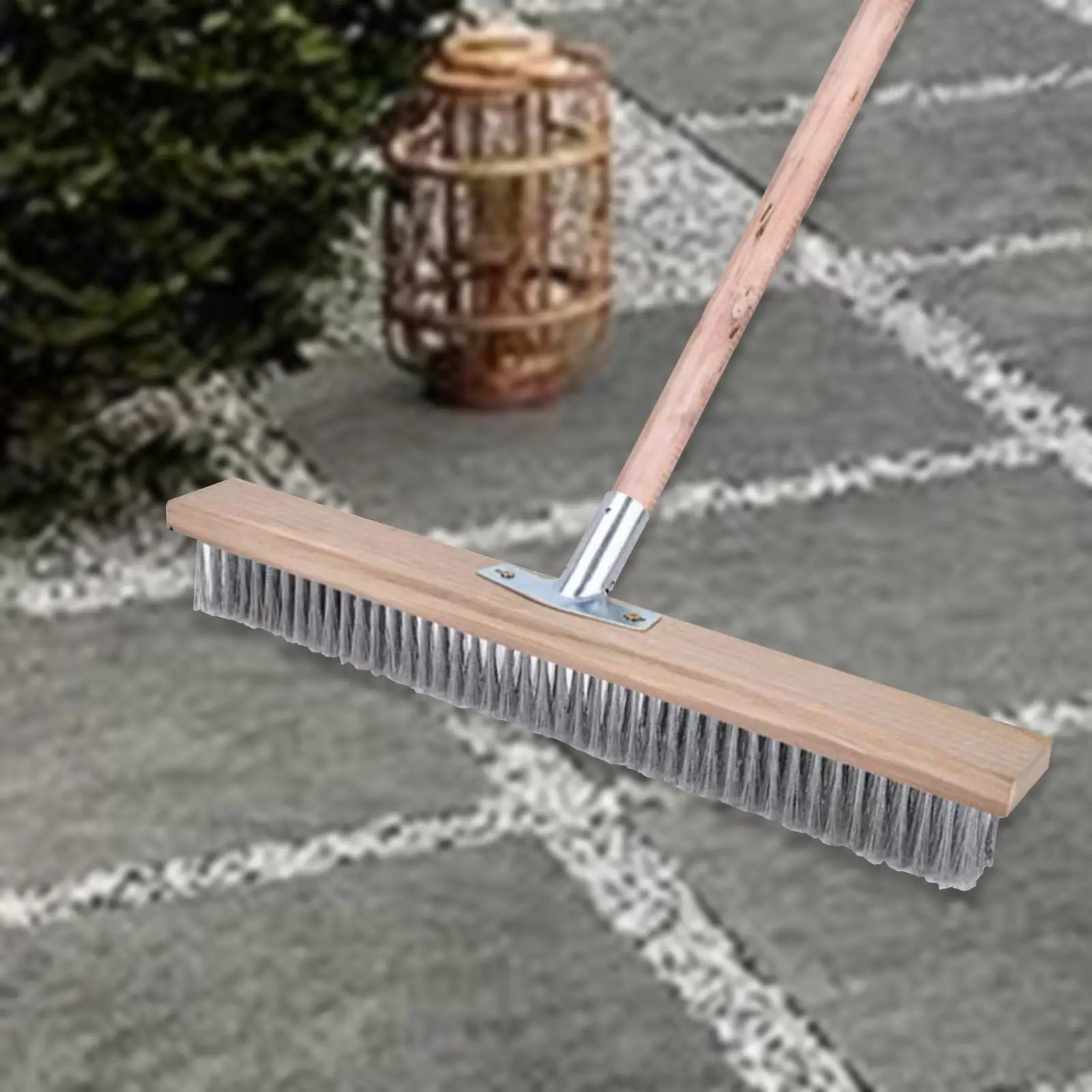 Stainless Steel Wire Brush Floor Scrub Brush Head Rough Tough Push Broom Scrubber Brush for Cleaning Steps Swimming Pool 50cm