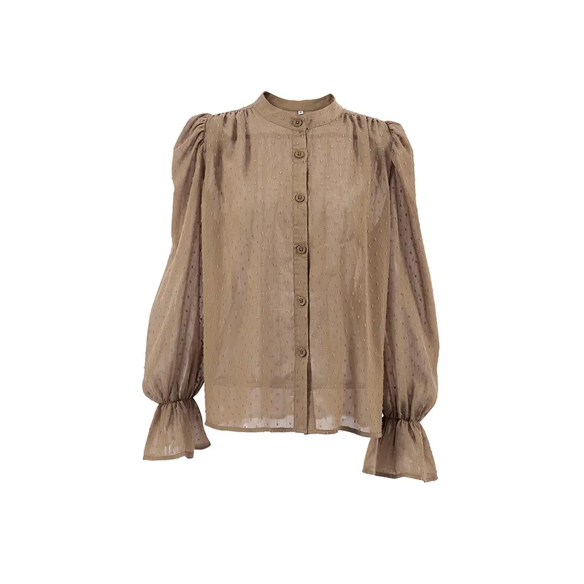 

New Jacquard Bubble Sleeve Shirt With a Niche And Casual Fashion Design, Suitable For Commuting In 2026