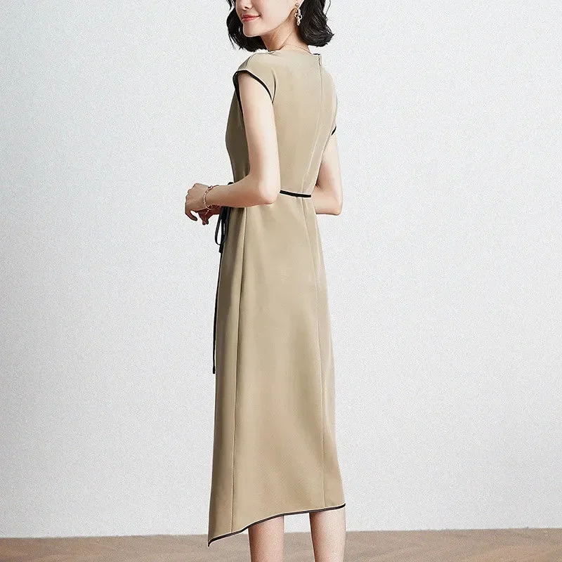 Acetat Kleid frauen High-end-Design Sinn Neue Alle-spiel Satin Taille Abnehmen Ärmeln Schlitz Abnehmen A-linie rock XQ97