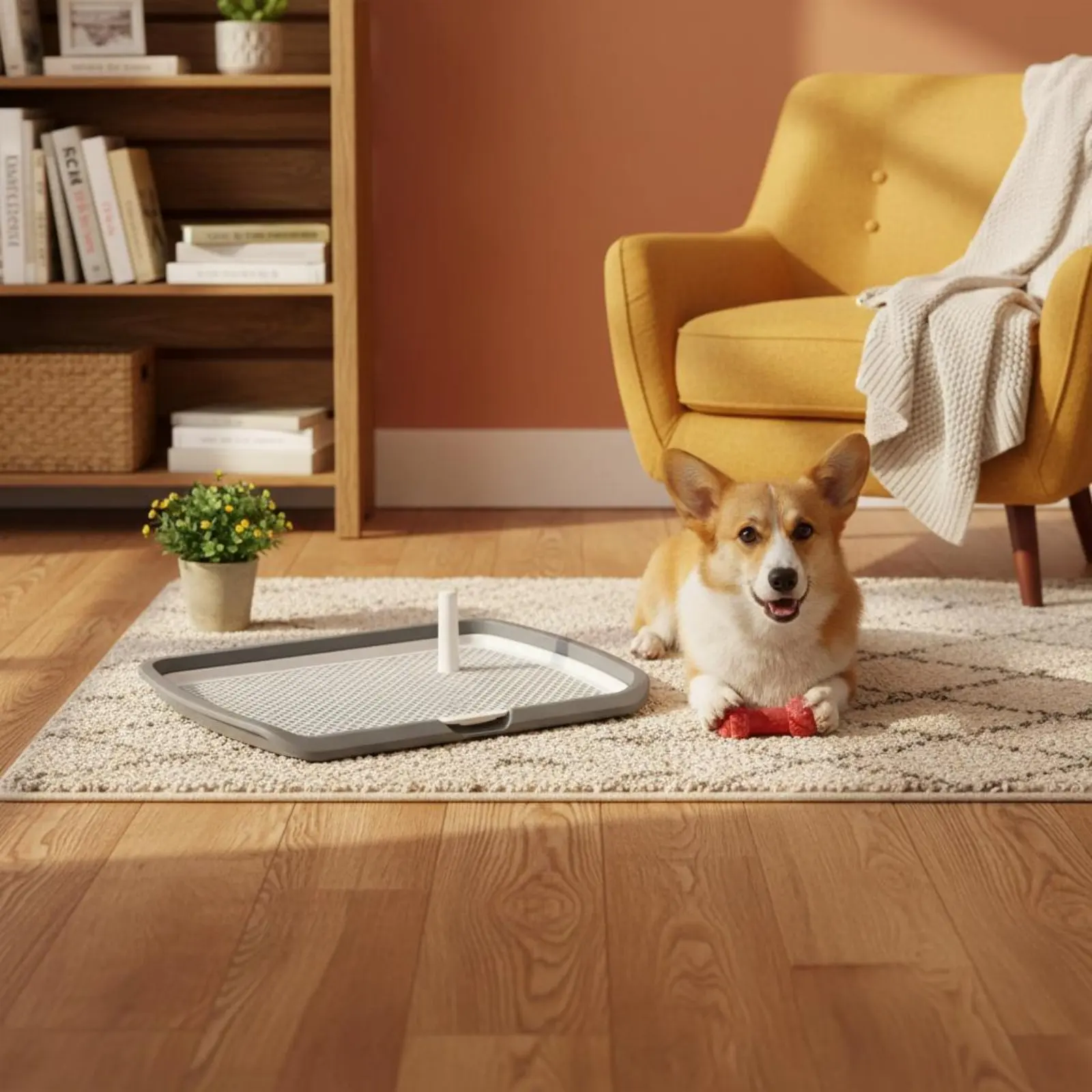 Dog Potty Tray with Post Easy to Clean Indoor Dog Potty Tray Mesh Training Toilet Removable Grate Pee Pad Holder Keeps Paws Dry
