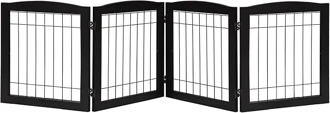 Dog Gate Indoor Wood Freestanding - Gate Foldable Wooden Dog Gate for Doorways, Stairs and Hallways, Black, 24