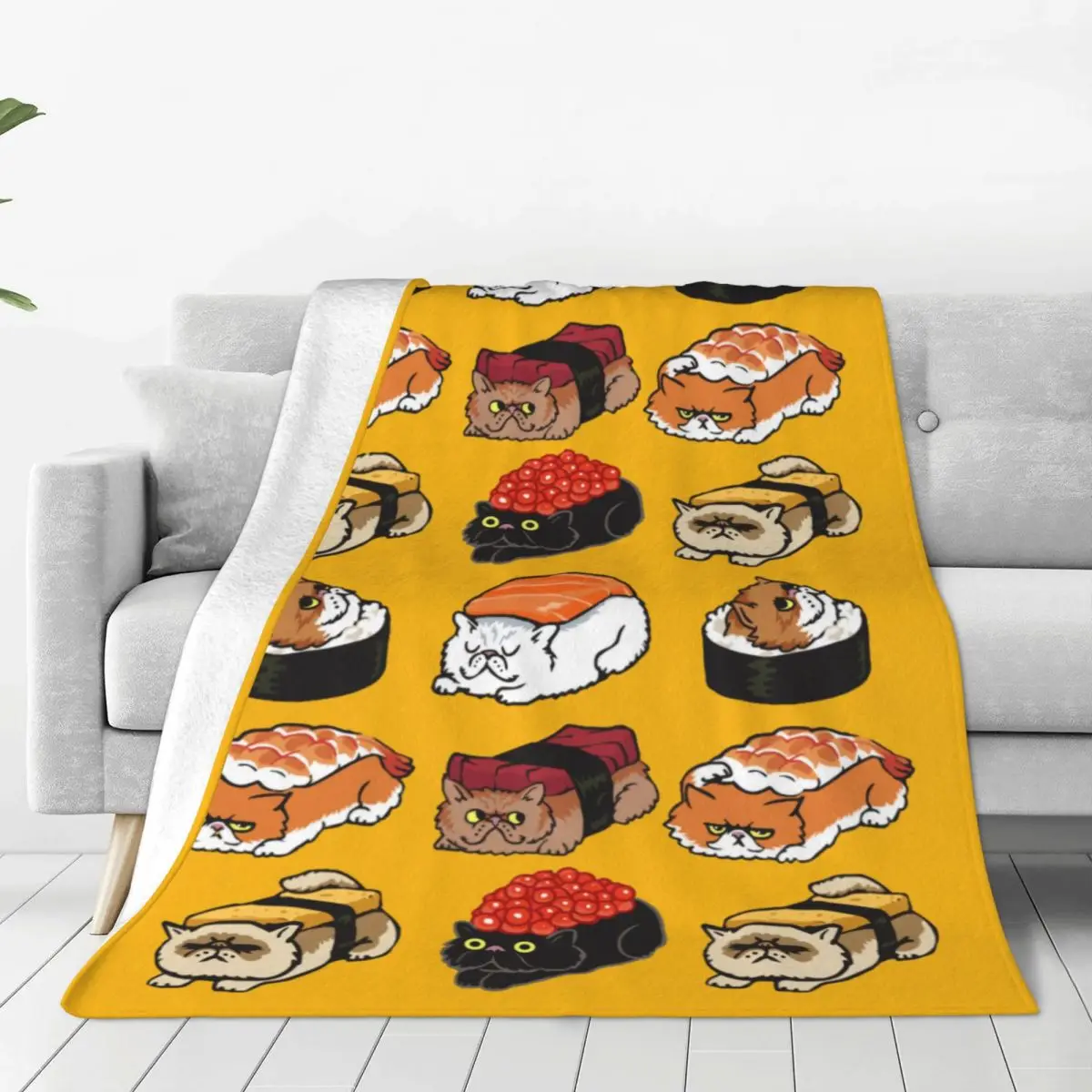 Multifunction Funny Persian Cat Sushi Cartoon Blanket Stuff Room Decorative Throws And Blankets Super Soft Velvet for Couch