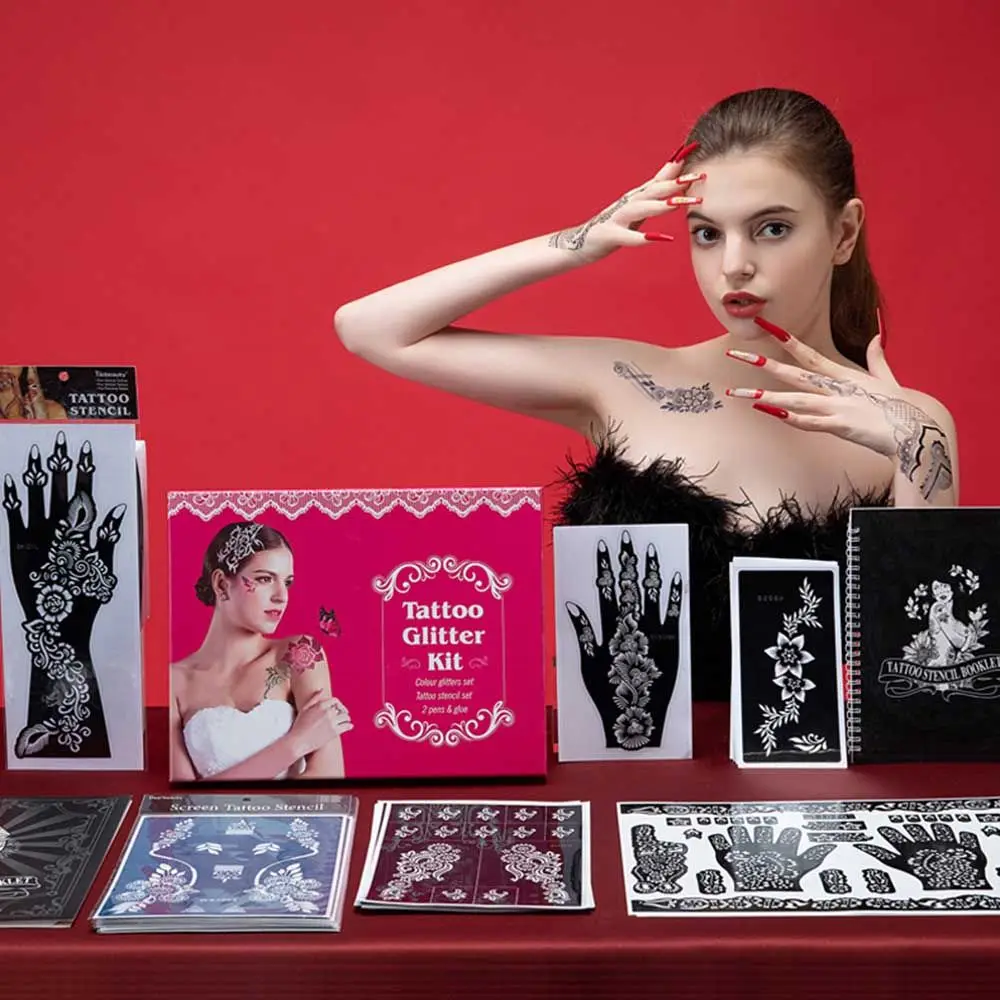 Summer Wedding Party Waterproof Black Body Art White Henna Stickers Simulated  Sticker Temporary Tattoos