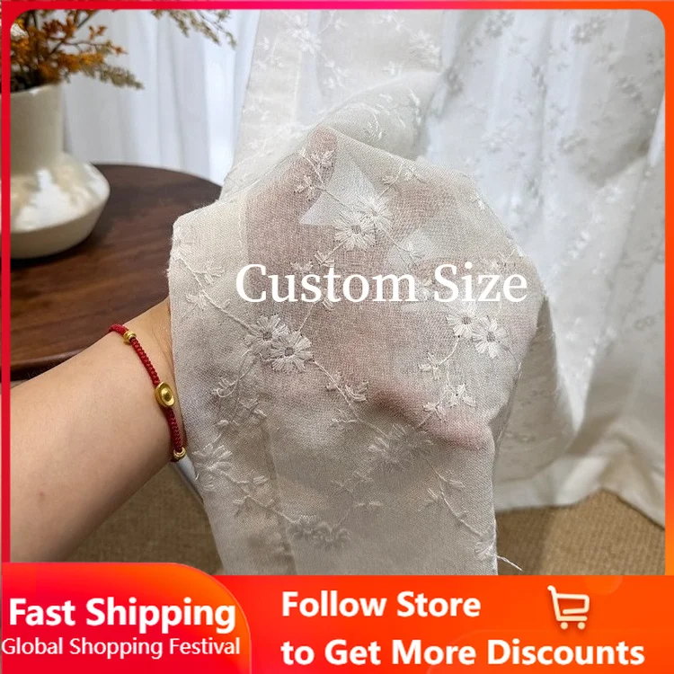 Gauze Curtain American Pastoral Style Embroidered Chamomile Embroidered Window Screen Living Room Bedroom Balcony Cream Wind