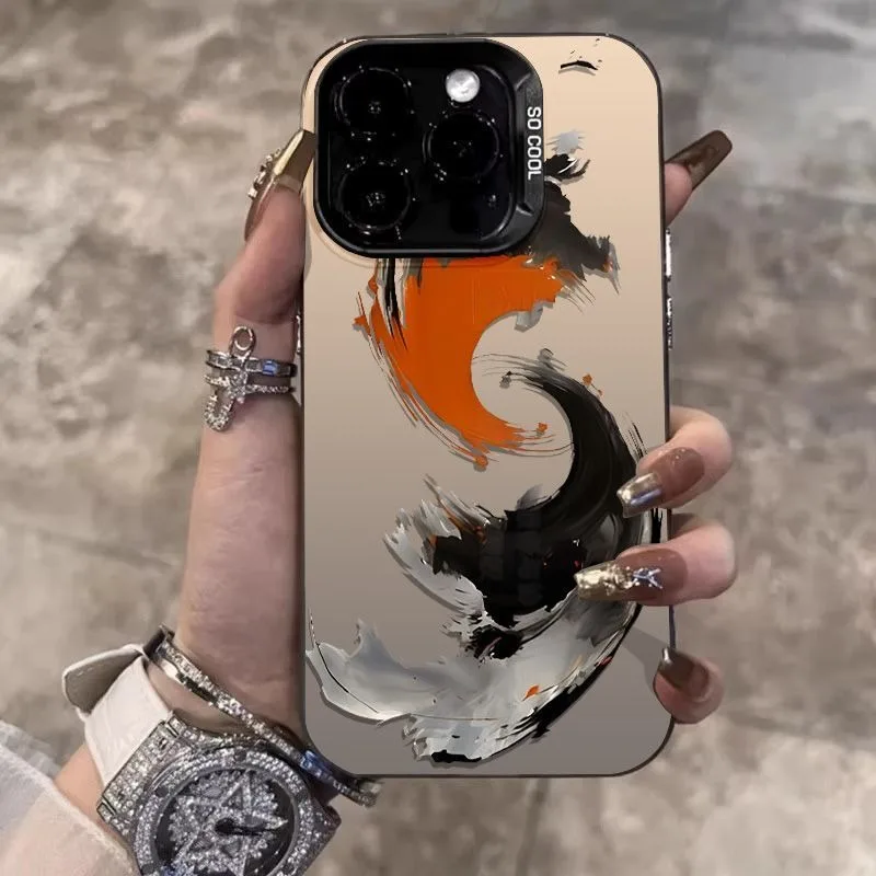 Chinese Style Yin Yang Koi Fish Case For Samsung S20 S21 S22 Plus S23 S24 FE S25 S26 Note 20 Ultra Orange Black Art Phone Cover