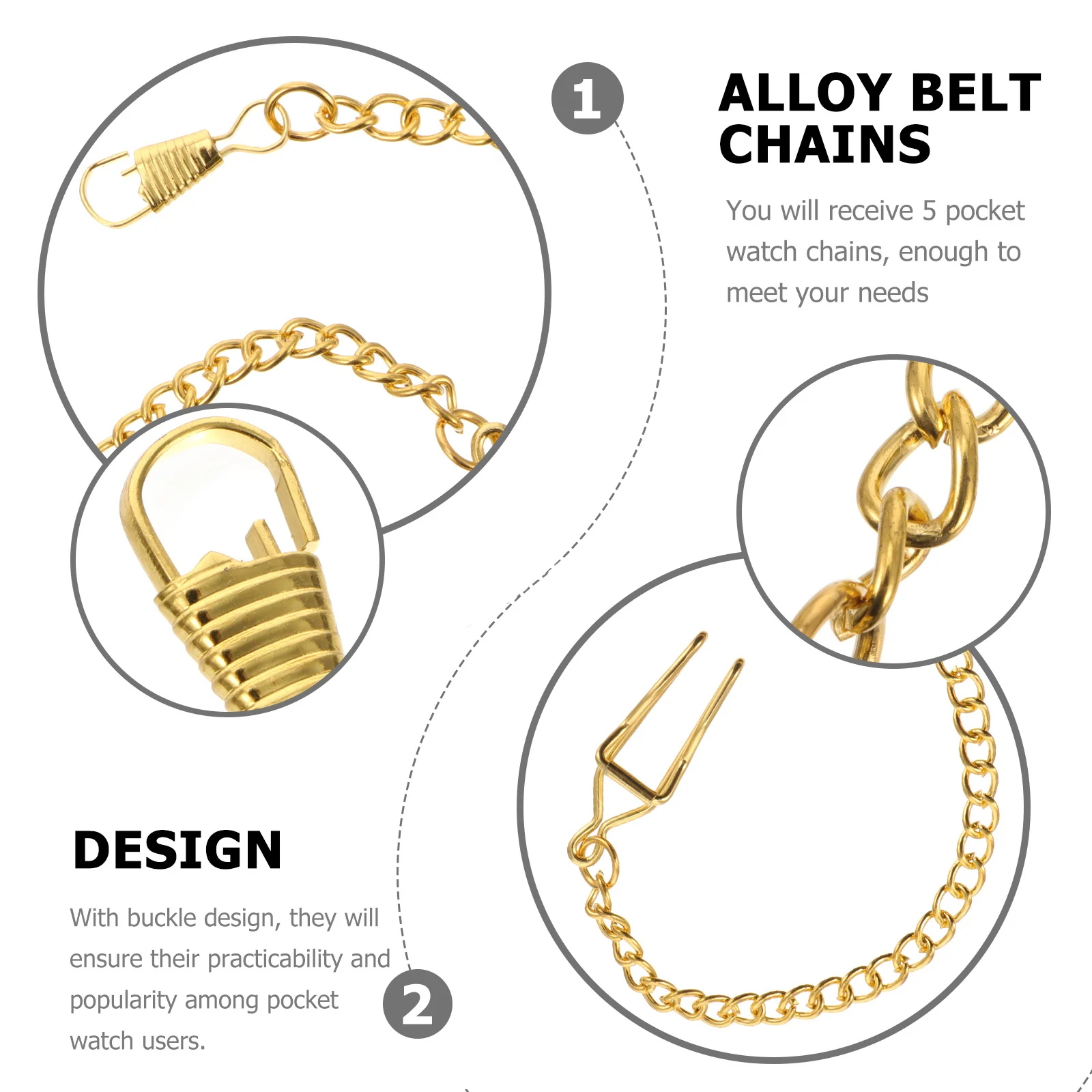 

5Pcs 37cm Vintage Alloy Pocket Watch Chains Hanging Chain for Keys Wallet Clip Accessory Pocket Watch Chains Metal Buckle Chain
