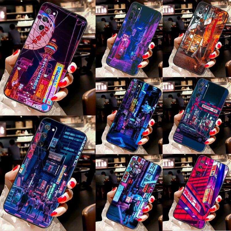 Neon Blue Cyberpunks Tokyo Street Phone Case For Samsung Galaxy S23 S22 Ultra S20 S21 FE S8 S9 S10 Note 10 Plus Note 20 Ultra