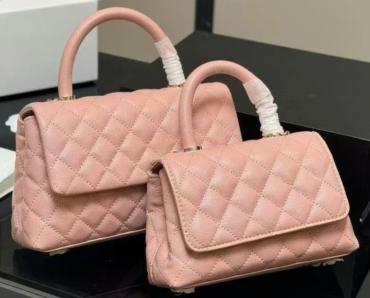 

Double letter solid color gold small women's leather wallet shoulder handbag buckle checked design back lambskin caviar pattern