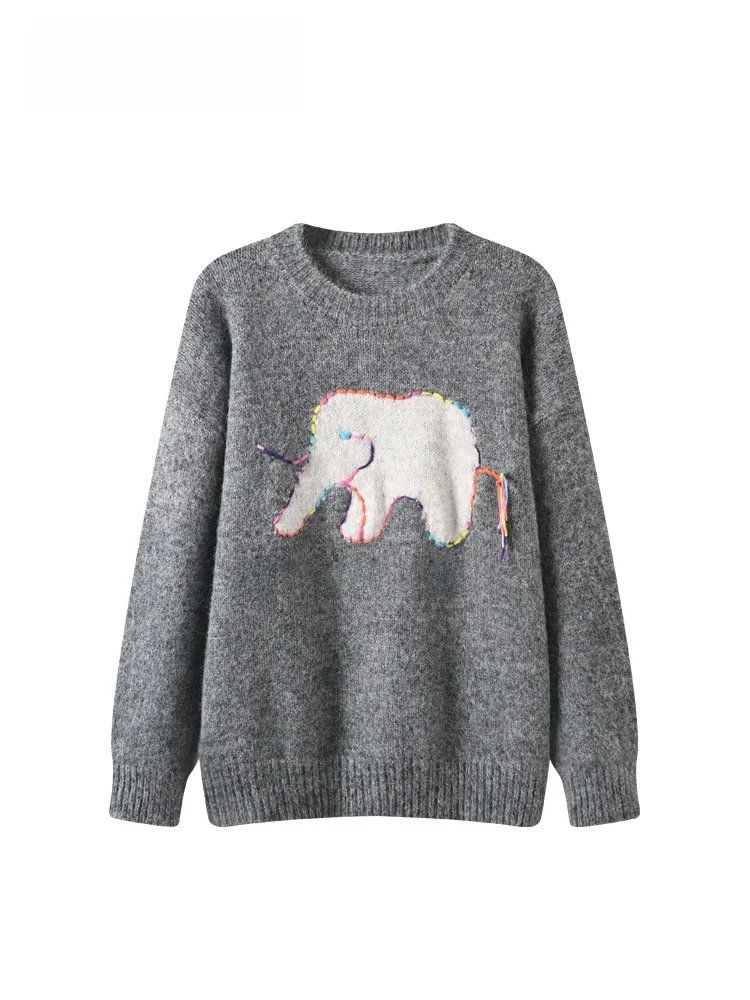 

Свободный вязаный свитер с длинными рукавами для женщин больших размеров, осенне-зимняя новинка, топ с большим круглым вырезом в стиле Lazy Style для женщин больших размеров