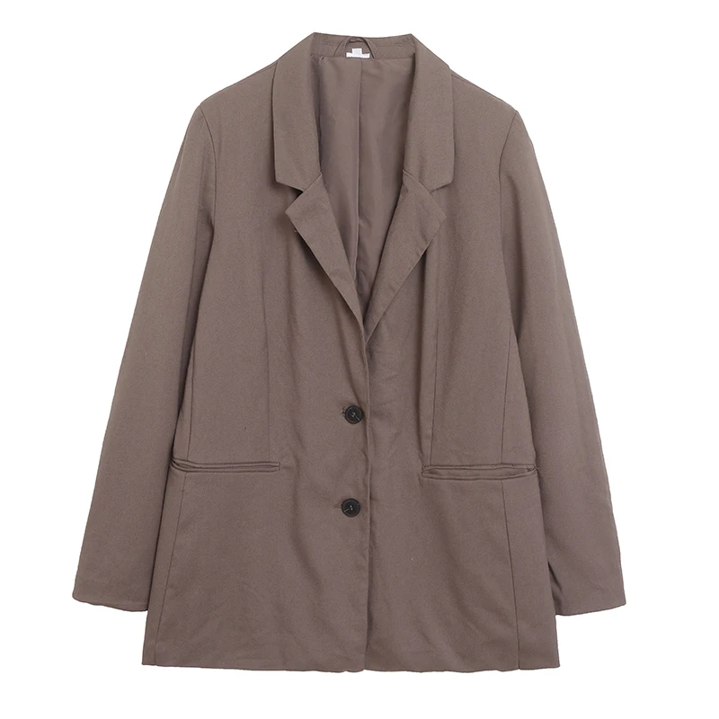 

Casual Loose Long Sleeve Pure Color Fashionable Women's Suit with Inner And Button Pocket Detail Office Wear
