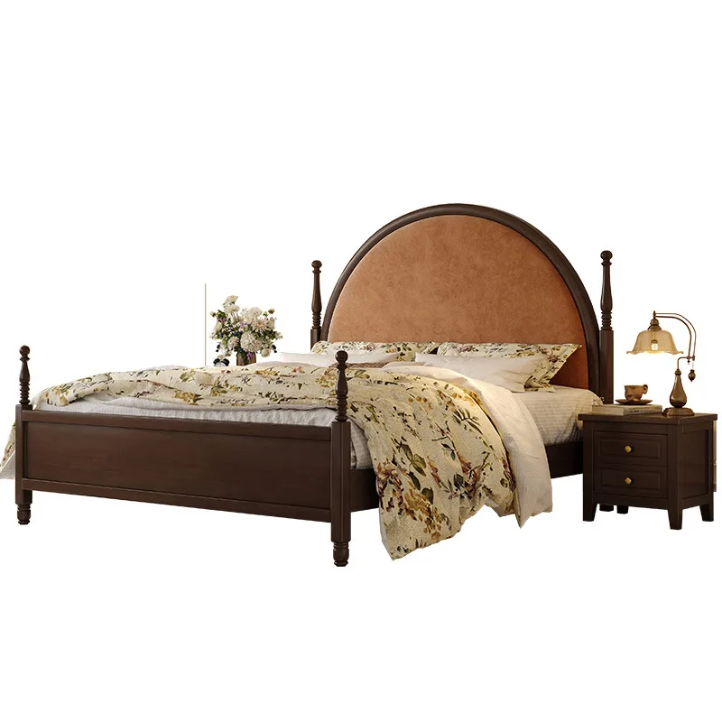 

Medieval style full solid wood bed 1.8 meters double American light luxury wedding complex
