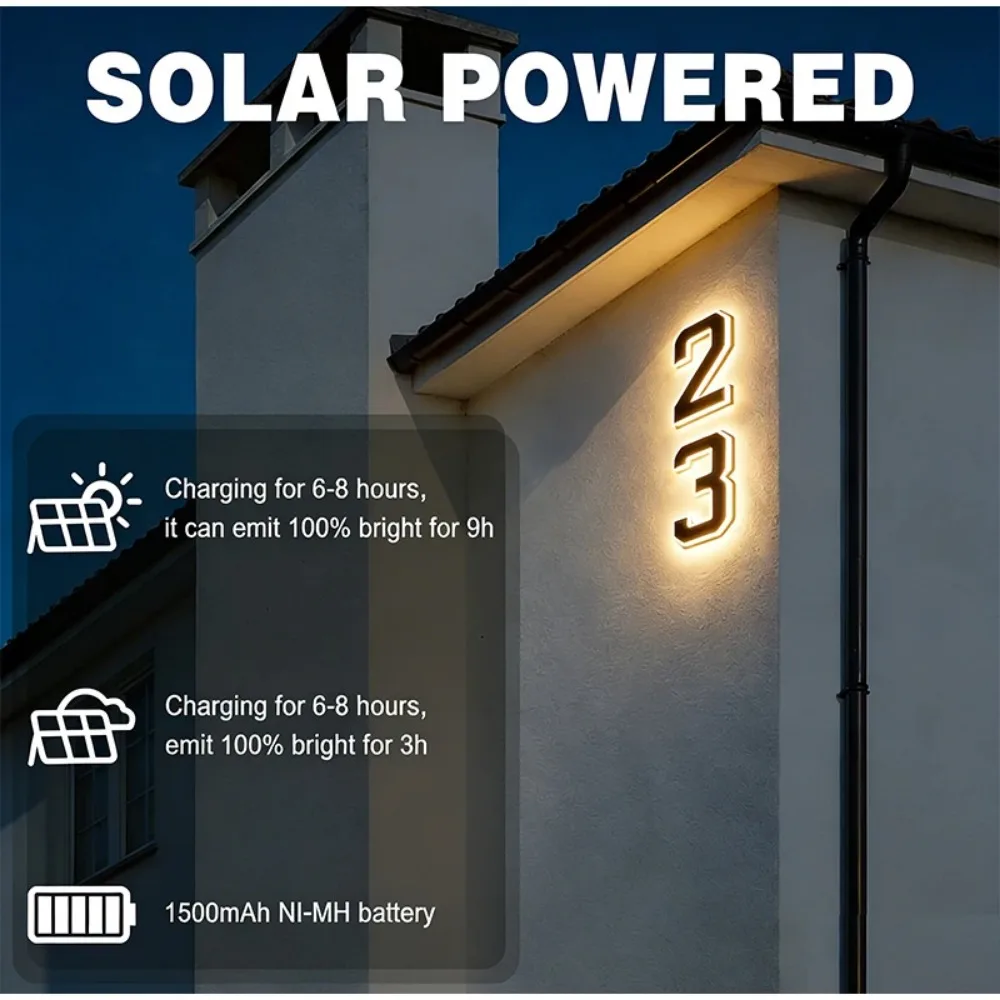 New Solar Address Sign LED House Number Light Waterproof Illuminated Door Number Plaque Auto Sensor Outdoor Wall Use - view 3