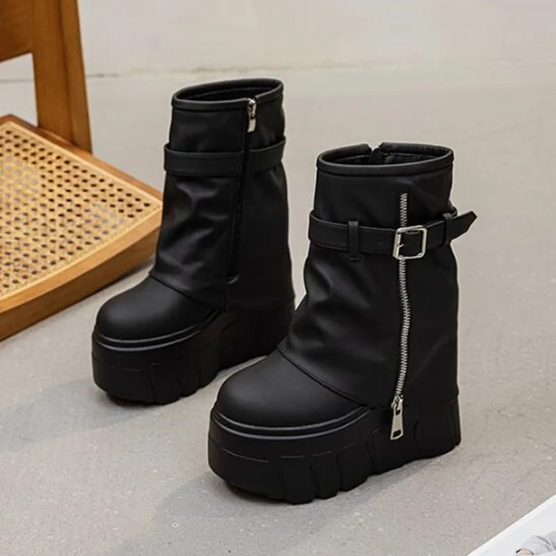 【Outlet Clearance】Fashionable 14CM ankle boots, natural leather boots, women's motorcycle boots, thick-soled women's boots