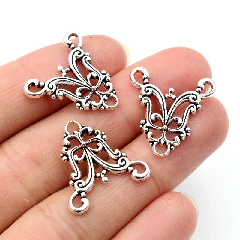 30pcs/lot Antique Silver Plated/Bronze Flower Butterfly Style Connector Charm Pendant DIY Jewelry Supplies for Bracelet Necklace