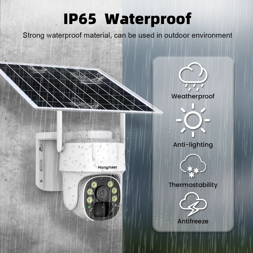 Hongnaer 5MP V380 Pro Monitor Smart Home Wireless WiFi Solar Energy Panel Powered PTZ CCTV Outdoor Security CCTV Solar Camera
